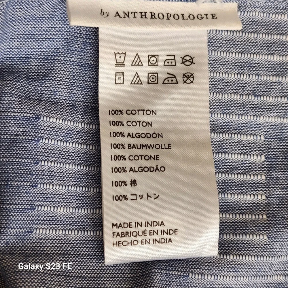 Anthropologie 100% Cotton Curtain Blue White 50x84 Fringe‎ Design SINGLE PANEL